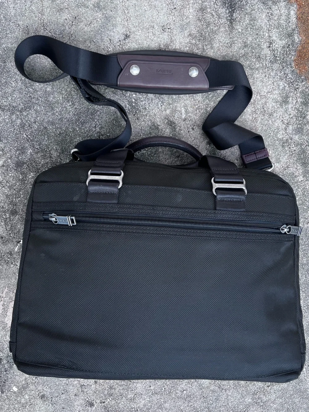 TUMI Black/Brown Nylon and Leather Alpha Bravo Brooks Slim Briefcase